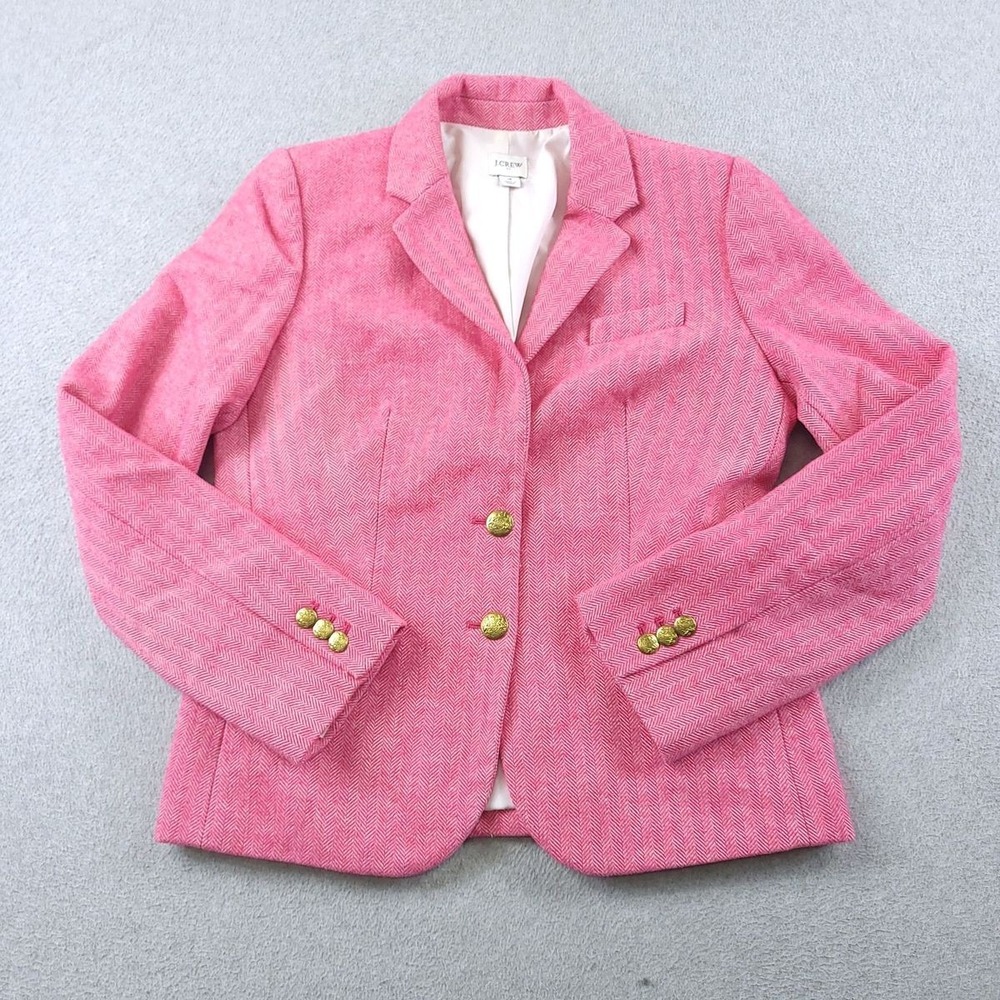 J Crew Factory Schoolboy Blazer Womens 4 Pink Herringbone Wool Blend Gold Button
